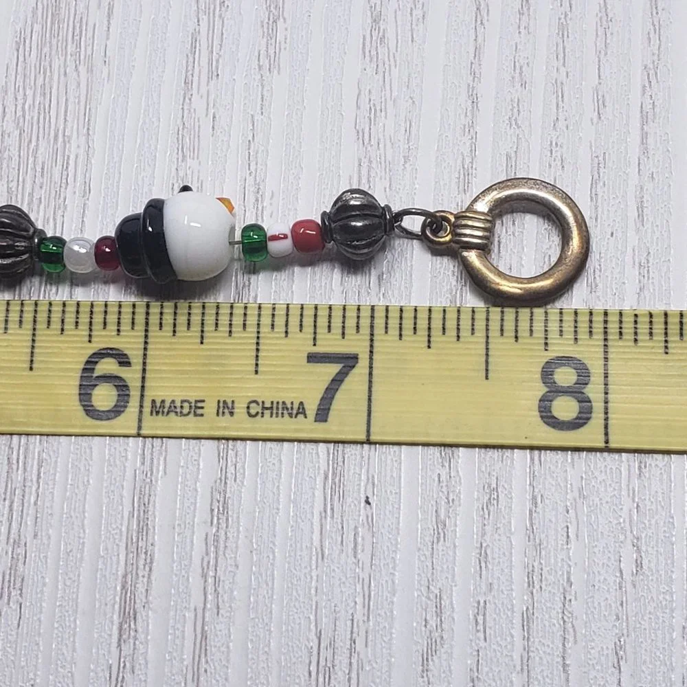 Christmas Art Glass Bead Bracelet Snowman Tree